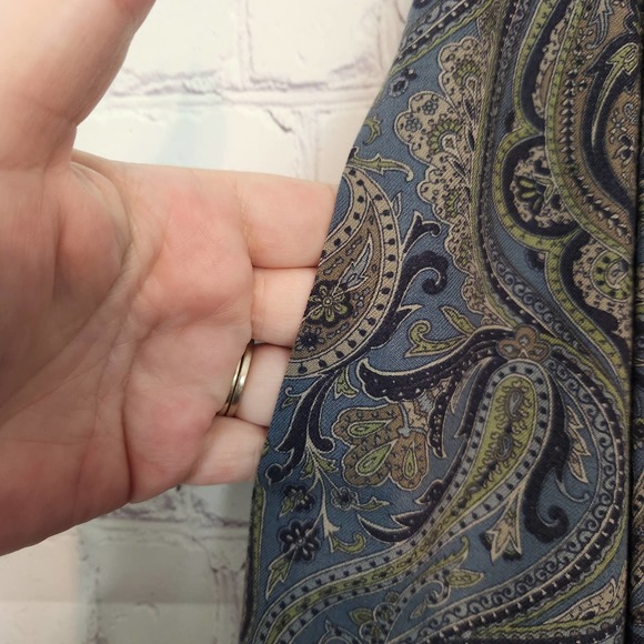 Vintage Geiger Women's Pleated Blue & Green Paisley Maxi Skirt 38 (S) - Picture 3 of 11